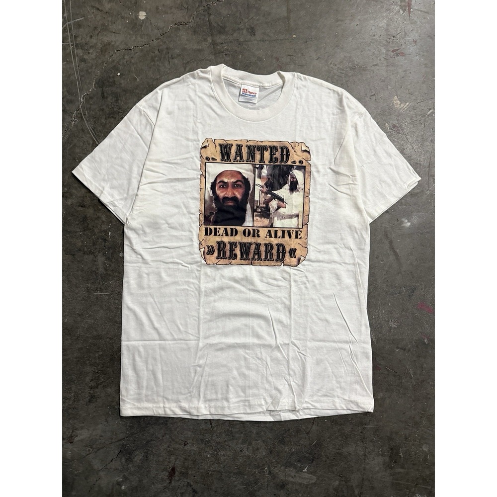 Vintage Y2K Osama Bin Laden USA America "Wanted" Shirt Men's Size L Military